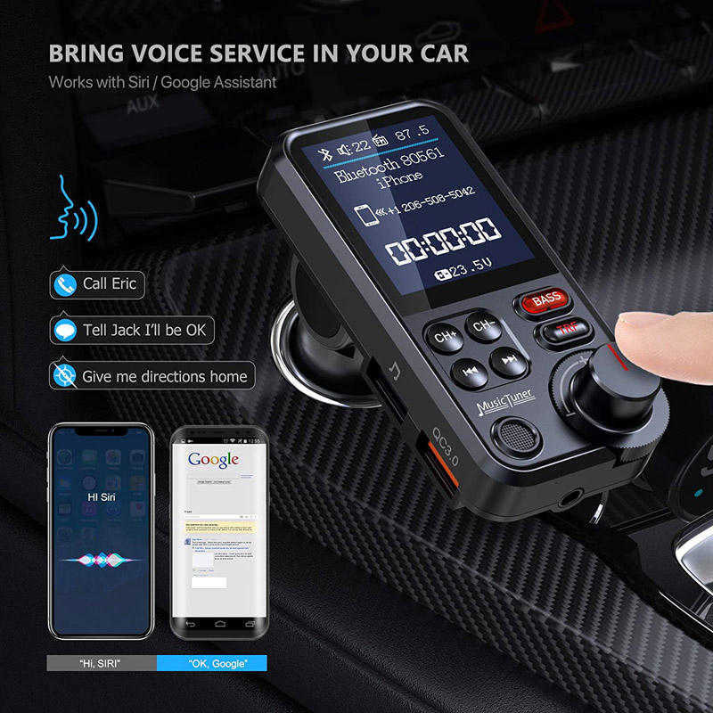 新しい 1.8 インチカラースクリーンワイヤレス車 Bluetooth FM トランスミッター Aux サポート QC3.0 急速充電高音と低音のサウンド音楽プレーヤー