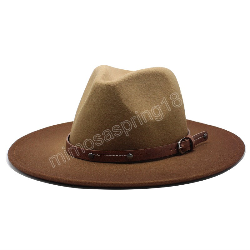 Man Vrouwen Fedora Hoeden Britse Stijl Gradiënt Grote Rand Woole Vilt Jazz Hoeden Vintage Trilby Kerk Godfather Sombrero Caps