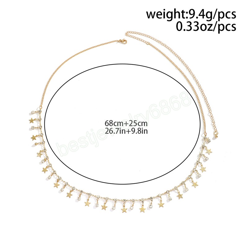 Små stjärnor och strass hängen Midjekedja för kvinnor Sexig sommar Bar midriffbälte Kvinnligt mode Magkedja Kroppssmycken