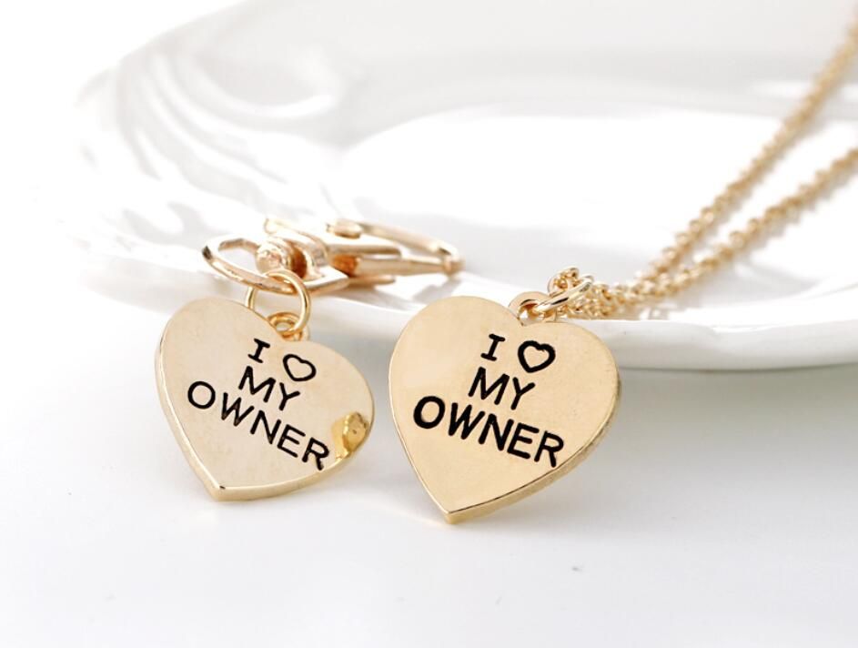 Moda 2 Unids Mejores Amigos Amistad Amor Corazón Collar Llavero Propietario y Perro Carta Colgante AMO MI PERRO Collar Joyas Llaveros