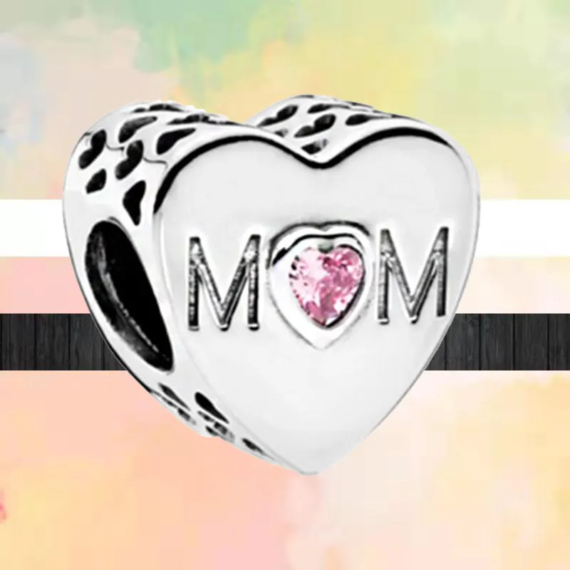 925 Silver Fit Pandora Charm 925 Bracelet Color Shining Happy Mothers` Day Family charms set Pendant DIY Fine Beads Jewelry