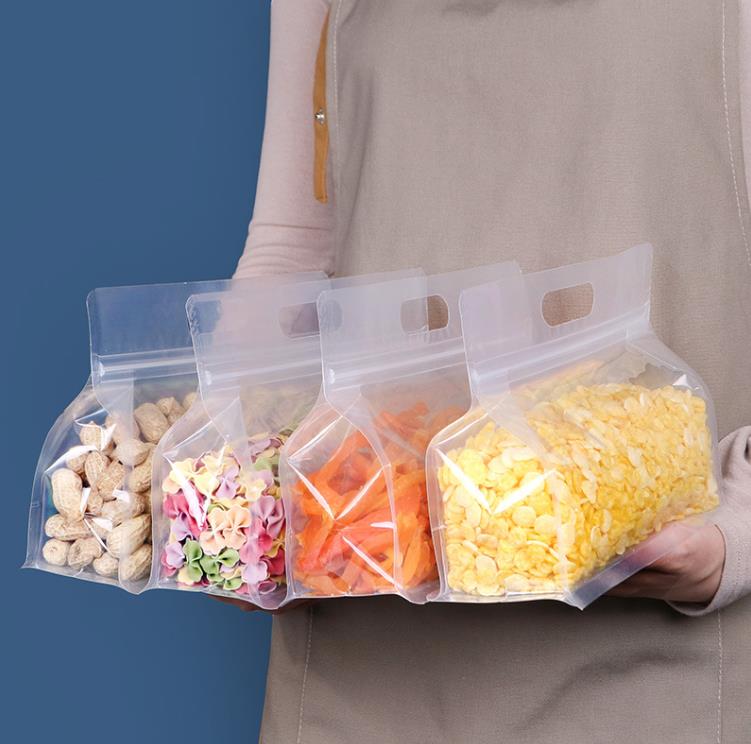 Sac en plastique transparent à fond plat Pochettes de rangement pour noix alimentaires Fermeture éclair transparente Sac d'emballage debout SN4182