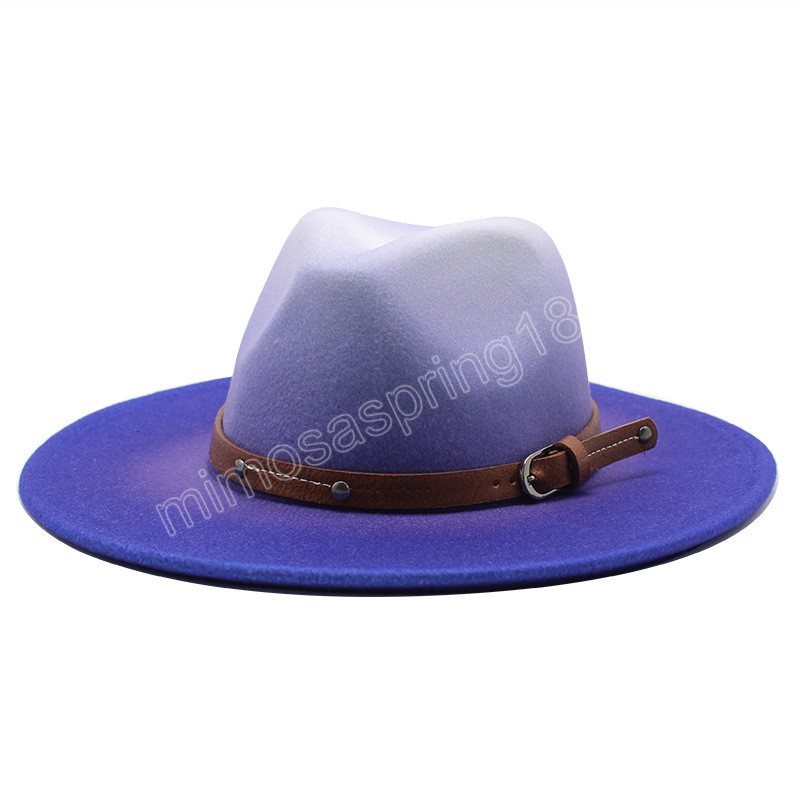 Man Vrouwen Fedora Hoeden Britse Stijl Gradiënt Grote Rand Woole Vilt Jazz Hoeden Vintage Trilby Kerk Godfather Sombrero Caps