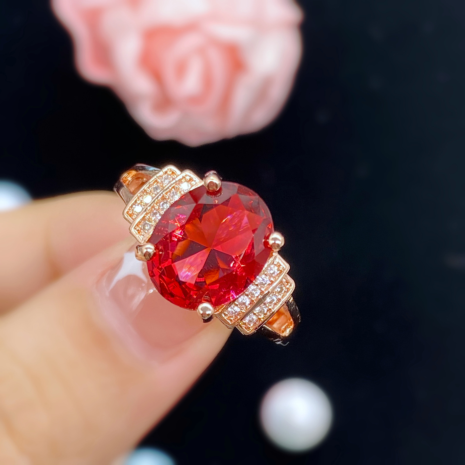 Femmes mode bague de mariage bijoux cristal rouge zircon diamant or Rose doux anneau petite amie fête anniversaire cadeau réglable