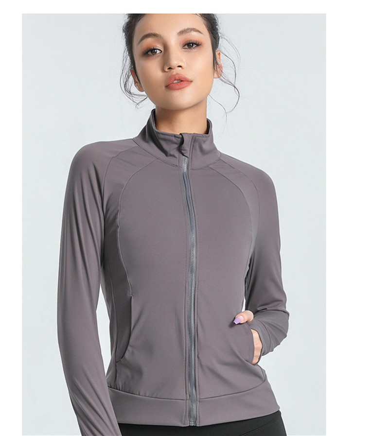 lu Damen Yoga-Jacke mit langen Ärmeln, einfarbig, Reißverschluss hinten, Turnhallenjacken, formend, Taille, eng, Fitness, Jogger-Outfit, Sportbekleidung für Damen ll1282