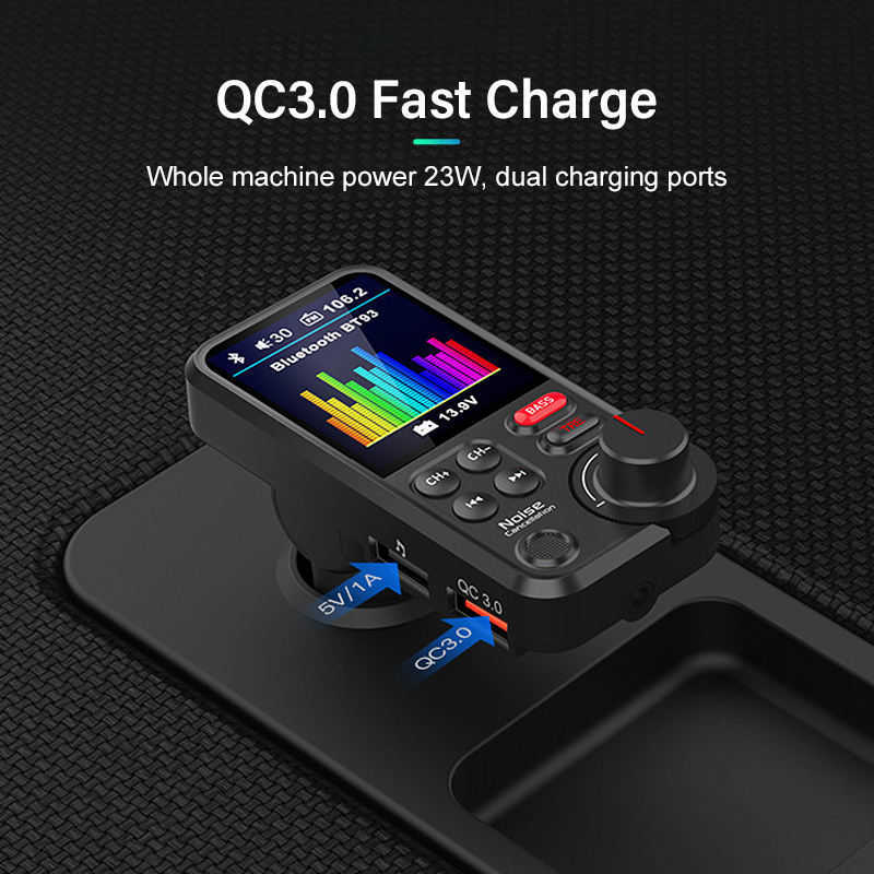 新しい 1.8 インチカラースクリーンワイヤレス車 Bluetooth FM トランスミッター Aux サポート QC3.0 急速充電高音と低音のサウンド音楽プレーヤー