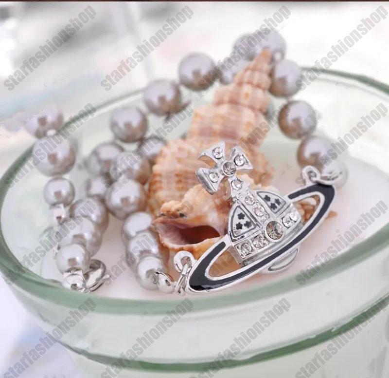 Saturn Lacquer Necklace Pearl Beaded Diamond Tennis Necklace Ladies Vintage Fashion Style With box