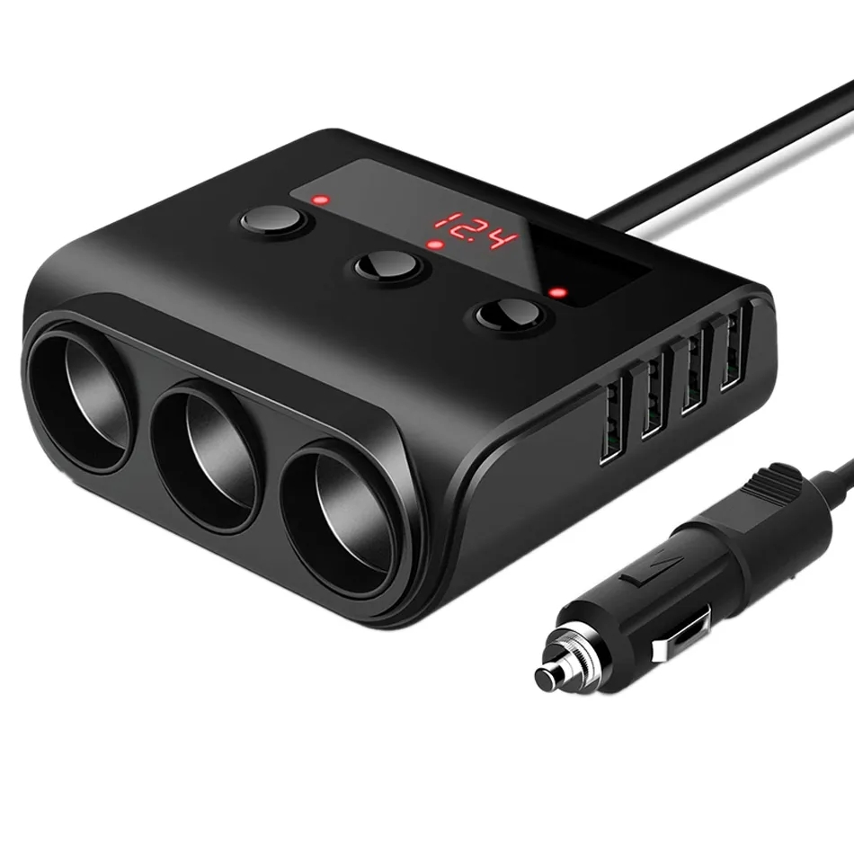 12V 24V Autoladegerät Zigarettenanzünder-Splitter-Adapter 100W Autoladung mit EIN/AUS 4 USB-Anschlüssen Ladegerät LED-Anzeige für GPS-Mobiltelefon