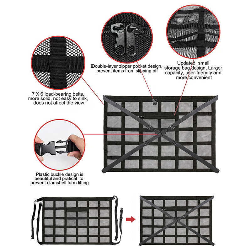 Ny bil Takförvaring Organizer Fordon Tak Lastnätficka Mesh Bil Camping Tillbehör Förvaringsväska Taktält