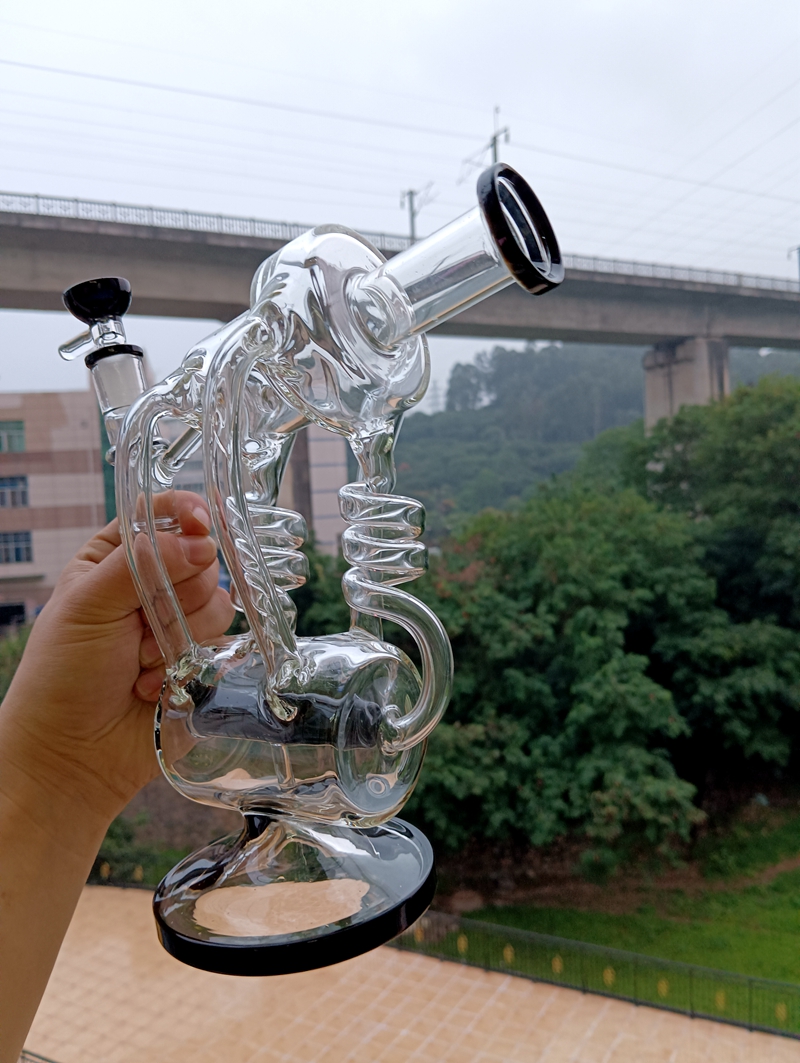 Verre noir eau bang narguilé spirale percolateur huile de base épaisse dab rig fumer tuyaux avec bol