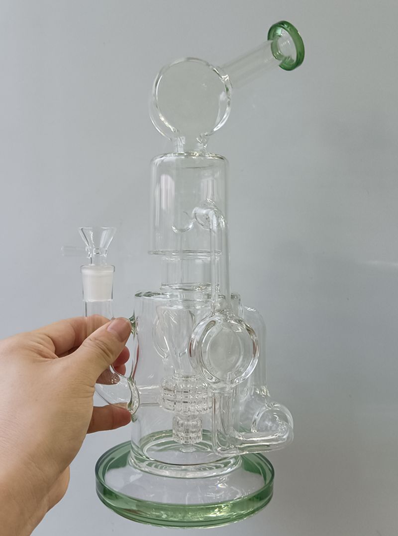 Groene glazen waterpijp waterpijpen met dikke voetband Perc rookpijpen Oil Dab Rigs