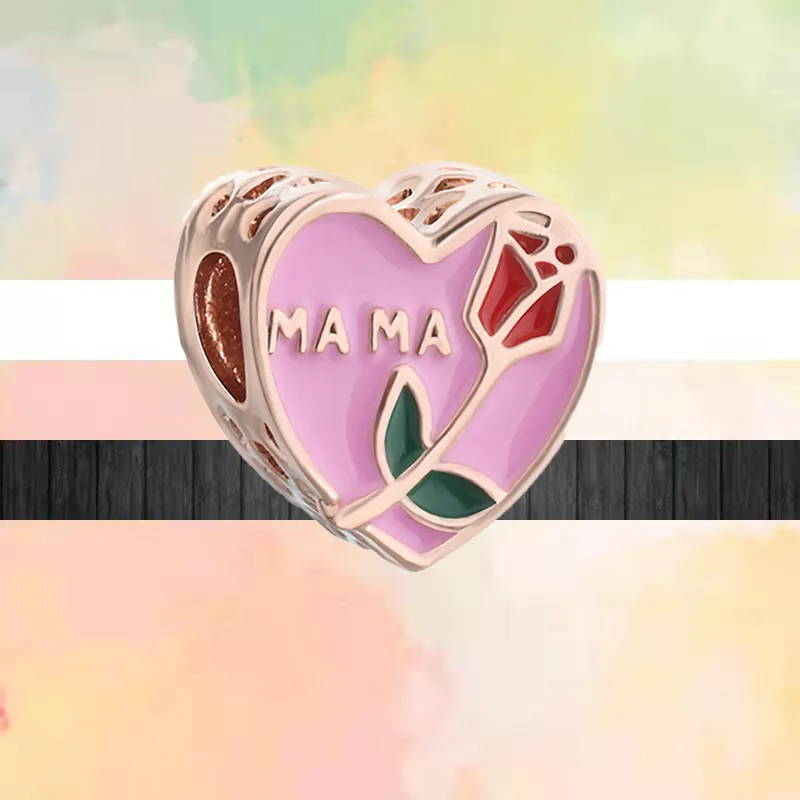 925 Silver Fit Pandora Charm 925 Bracelet Color Shining Happy Mothers` Day Family charms set Pendant DIY Fine Beads Jewelry