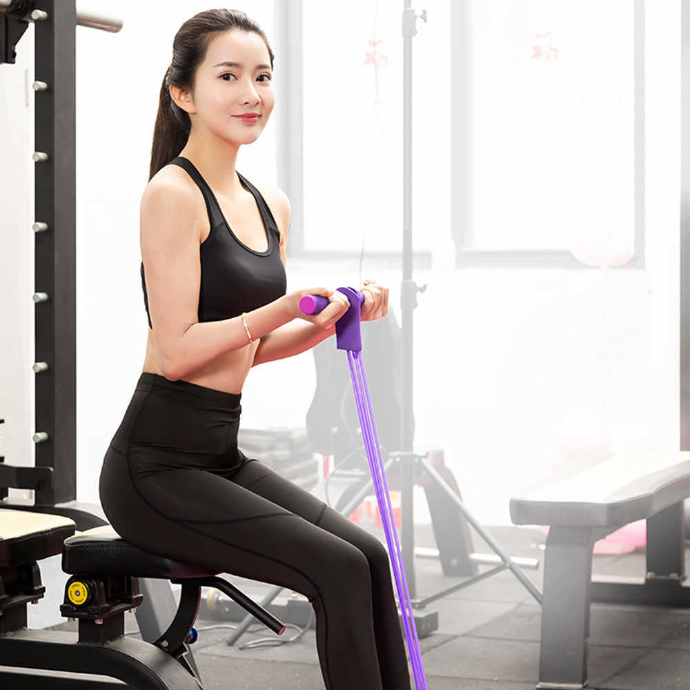 Faixas de resistência novas 4 tubos pedal puxador de tornozelo faixas de resistência de fitness indoor equipamento de exercício elástico sentar-se puxar corda para ginásio esporte fitness hkd230710