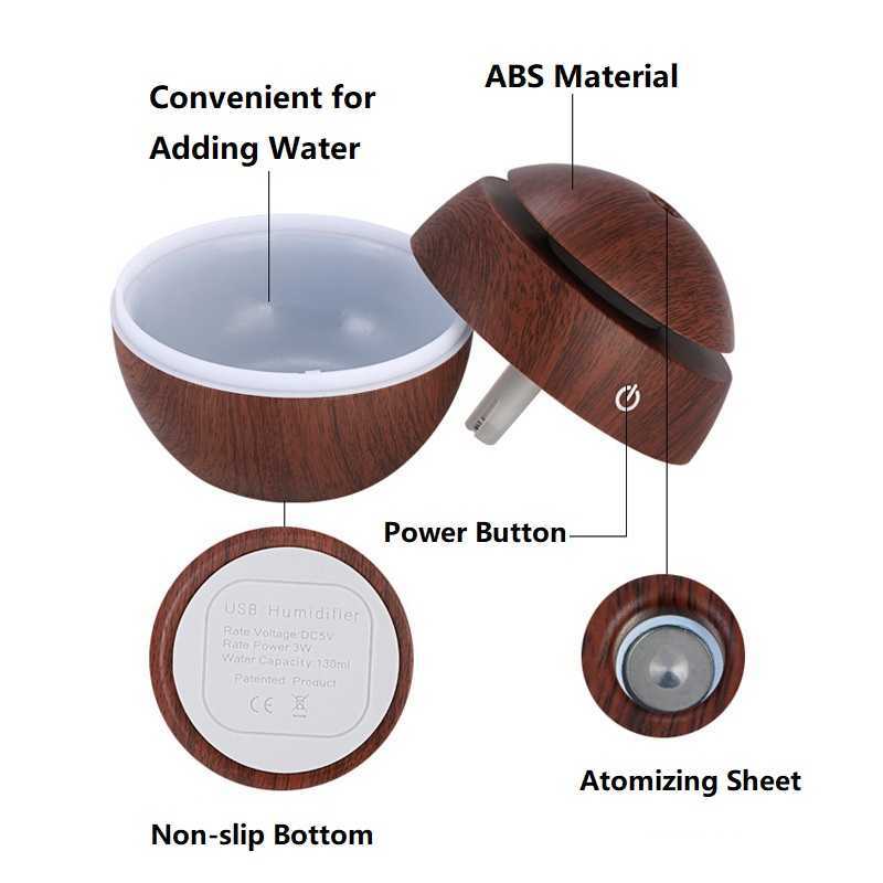 Humidificateurs Mini humidificateur d'air ultrasonique USB diffuseur d'arôme grain de bois lumière LED diffuseur d'huile essentielle électrique aromathérapie pour la maison