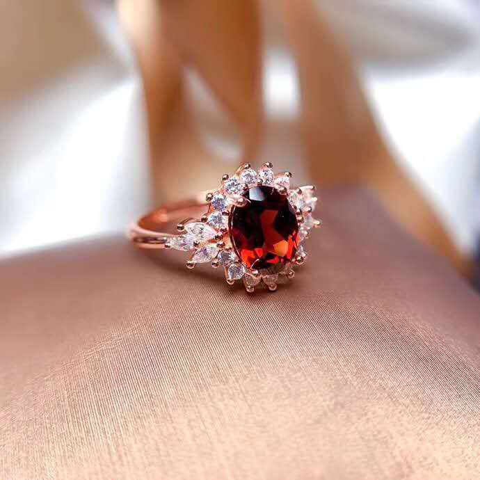Anel de casamento joias femininas doce cristal vermelho ouro rosa 18k anel de abertura namorada festa presente de aniversário ajustável