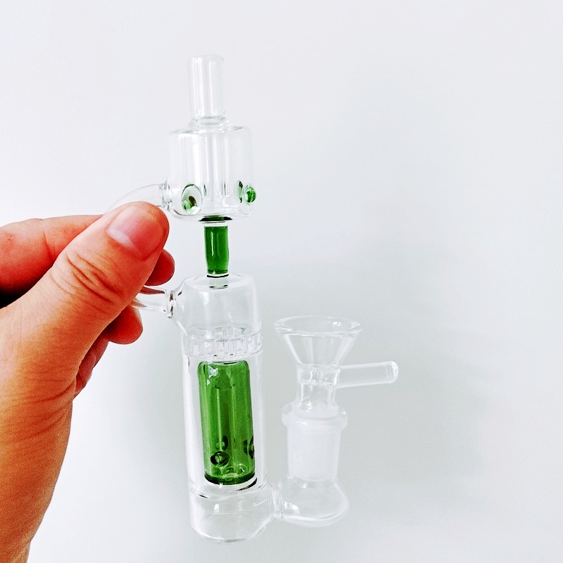 Mini Green Glass Oil Rig Water Bong fajki wodne uchwyt fajki z akcesoriami do miski