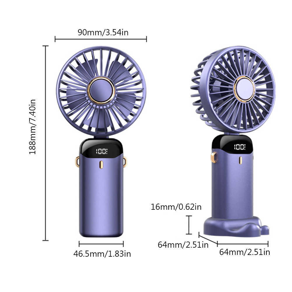 Elektrikli Fan Kameraları 3000mah Masaüstü Soğutma Fanı Katlanır USB USB Küçük Fan Dijital Ekran Şarj Edilebilir Hız Ayarı Telefon Tutucu Ev Ofis için