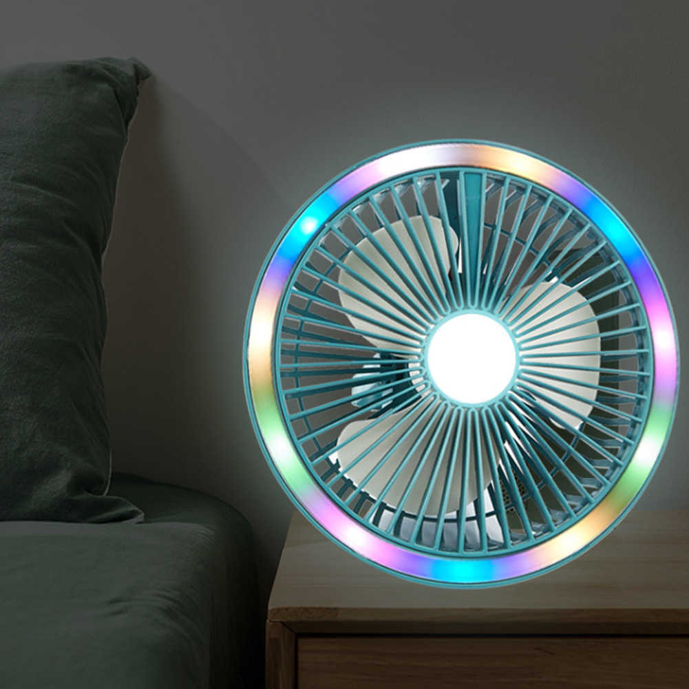 كاميرات المعجبين الكهربائي LED LED Hanging Fan Light 1200mah Camping Therming Desk Fan 3 سرعات فتحة طي طي فتحة لخطاف في الهواء الطلق