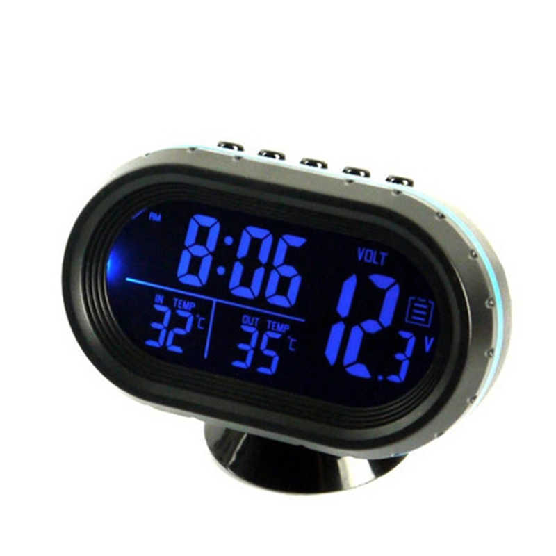 New 3 IN 1 Multi-function Car Temperature Clock Voltmeter Car Thermometer Electronic Clock Car Night Light Clock Supplies Green Blue