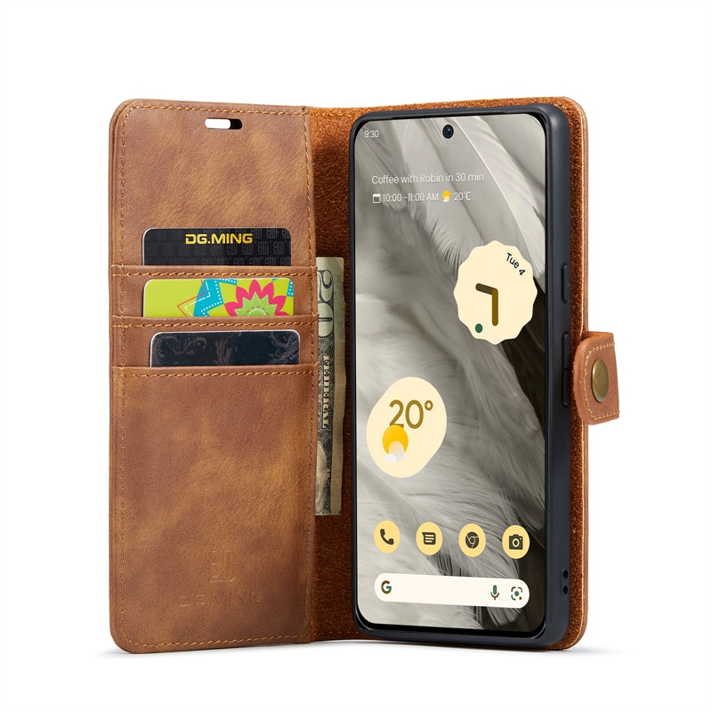 DG.MING 2in1 Étuis portefeuille en cuir pour Sony Xperia 1 10 V Google Pixel 8 7 7A 6A 6 Pro Magnétique Détachable Amovible Flip Cover Bouton Métallique ID Card Slot Holder PU Purse