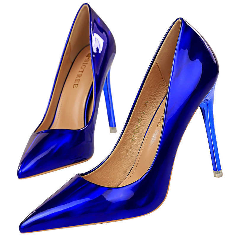 2023 Femmes 10.5 cm Talons Hauts Bleu Vert Valentine Pompes De Luxe Brillant Stripper Stiletto De Mariage De Mariée Fétiche Chaussures Plus La Taille 43 L230704