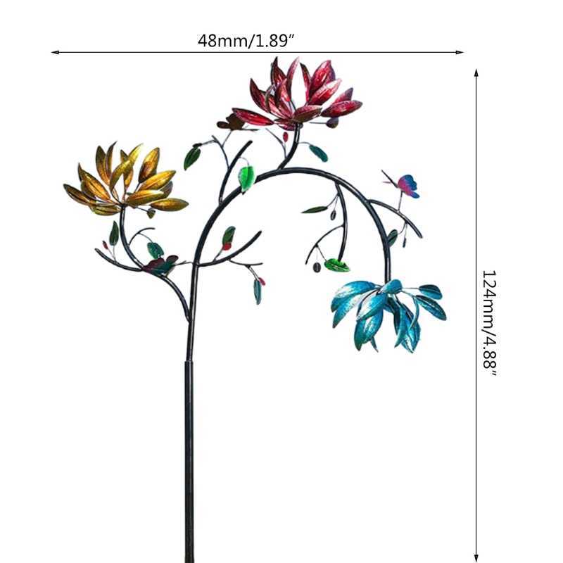 Large Metal Wind Spinner with Three Spinning Flowers Butterflies Windmill Wind Sculpture for Outdoor Garden Art Decor 85DA L230620