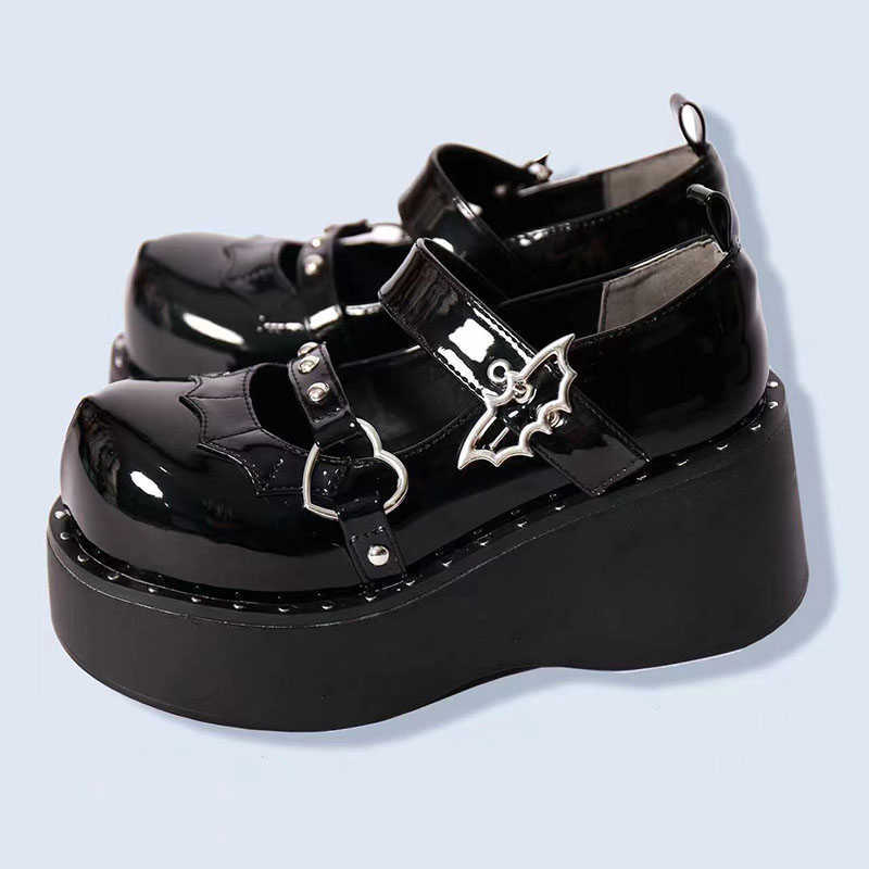 Kvinnor pumpar Mary Jane Derby Metal Decoration Platform Flat Heel Female Shoes Ladies Wedge Lolita Gothic Harajuku Punk Footwear L230704