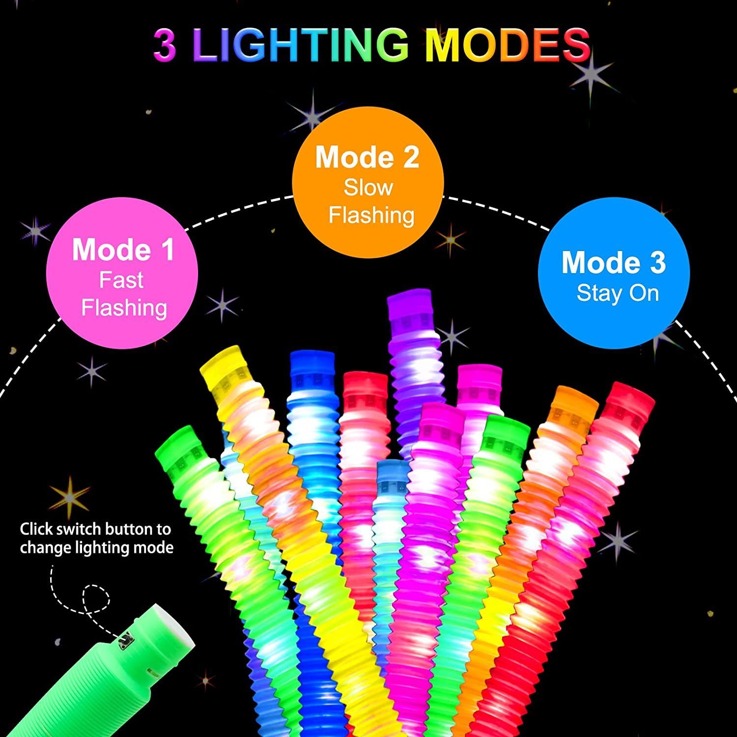 ノベルティゲーム 12パック LEDライトアップポップチューブ 感覚玩具 グロースティック 細かい運動能力の学習おもちゃ パーティーの好意の装飾 プルストレッチおもちゃ 230710