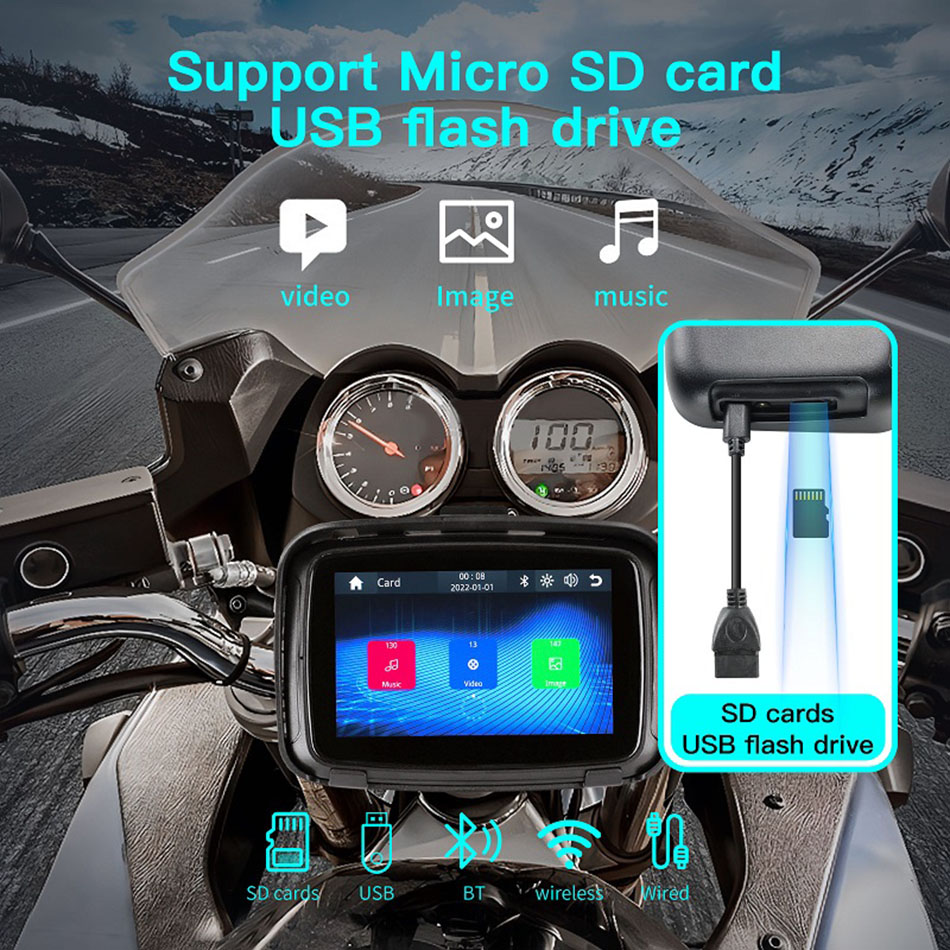 5 Inch Portable Motorcycle Carplay IPX7 Waterproof Monitor For Wireless Carplay GPS Navigation Moto Screen Android Auto Car Play Video