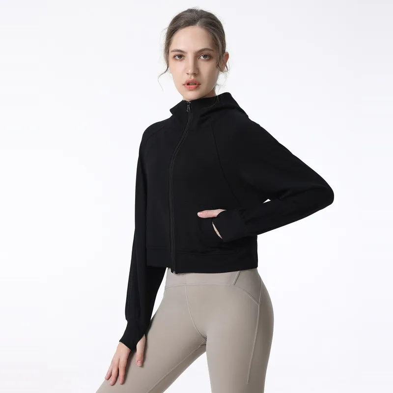 23ss LL Women Yoga Jacket Hoodies Long Sleeves Outfit Solid Color Back Zipper Gym Jackets Shaping Waist Tight Fitness Jogger Outfit Sportswear LL scuba yoga womens