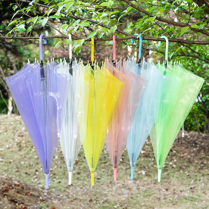 Parapluie transparent PVC Clear Voir à travers les parapluies à longue manche de fête de mariage de voyage J Hook Stick Stick Umbrella HW0063