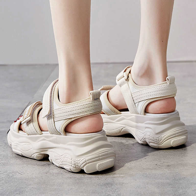 Fujin 2021 sandali da donna piattaforma suola spessa scarpe grosse nastro magico ins scarpe estive casual sandali beige nero confortevole L230704