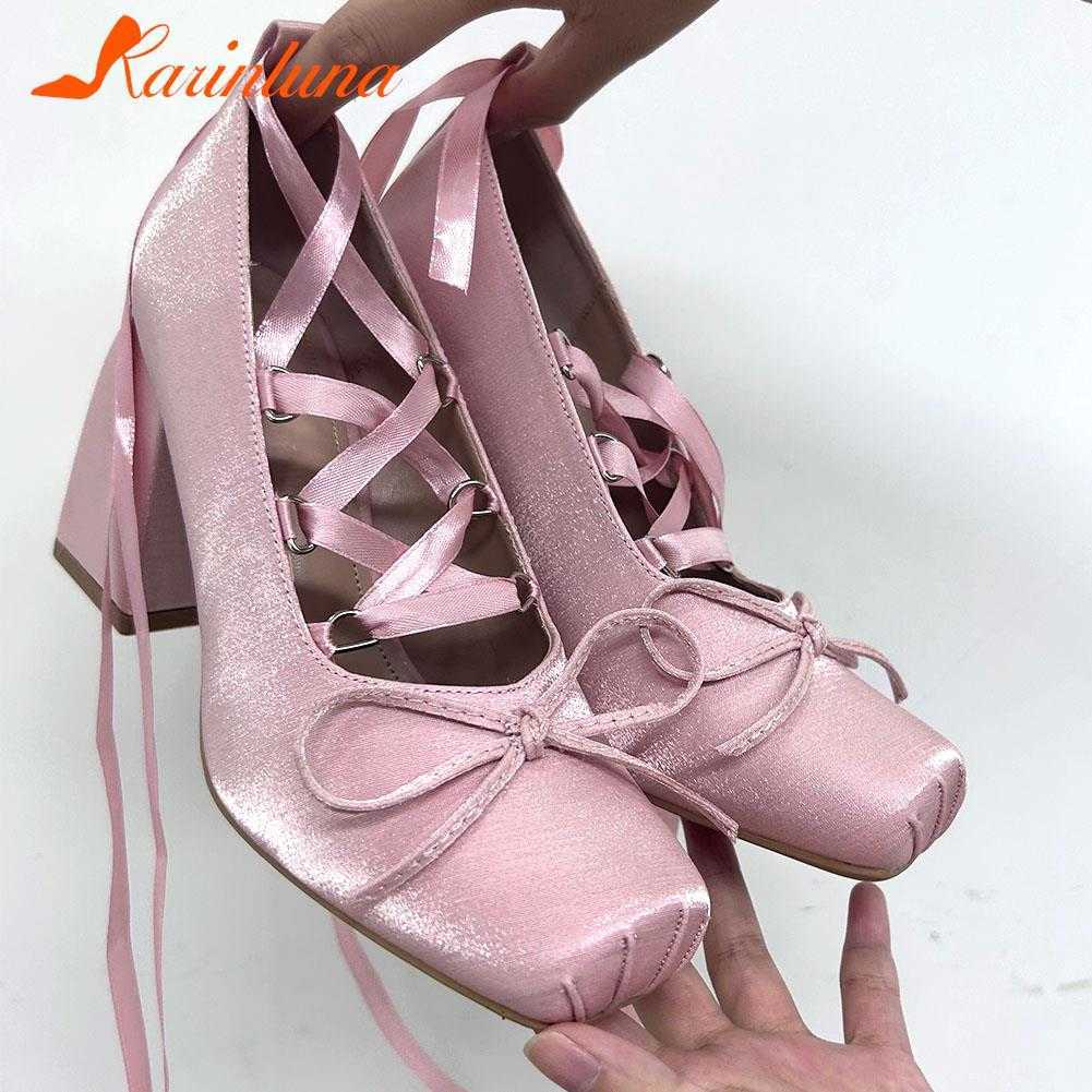 Chunky Heels Lolita Pumps Shoes Hot Brand 2023 Spring Summer French Style Elegance Women Pumps Lace Up Ballet Style Single Shoes L230704