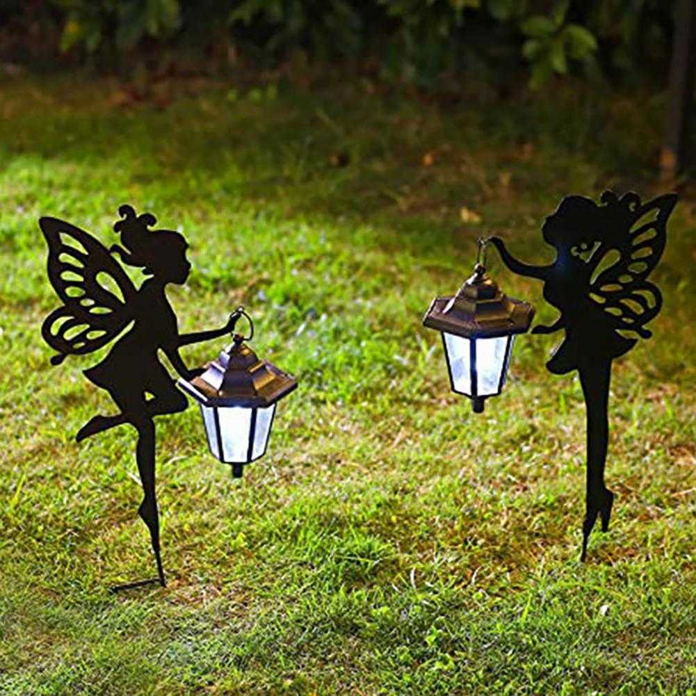 Outdoor Solar Fee Beleuchtung Lampen Für Garten Rasen Yard Metall Elf Silhouette Stake Boden Stecker Led-leuchten Garten Dekoration L230620