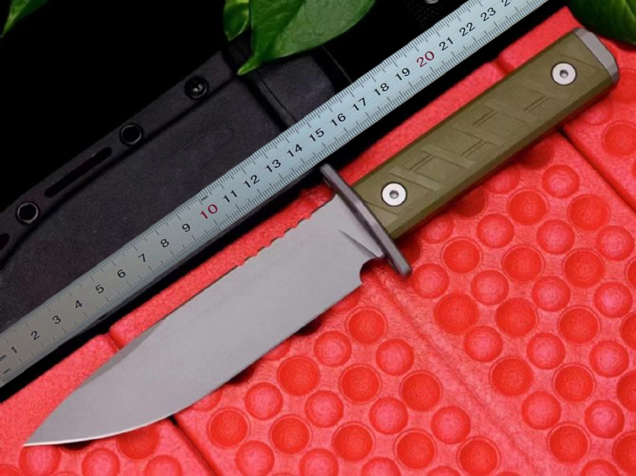 Couteau droit de survie de qualité supérieure CPM-3V Revêtement Cerakote Lame à pointe de chute Full Tang G10 Poignée Couteaux à lame fixe avec Kydex