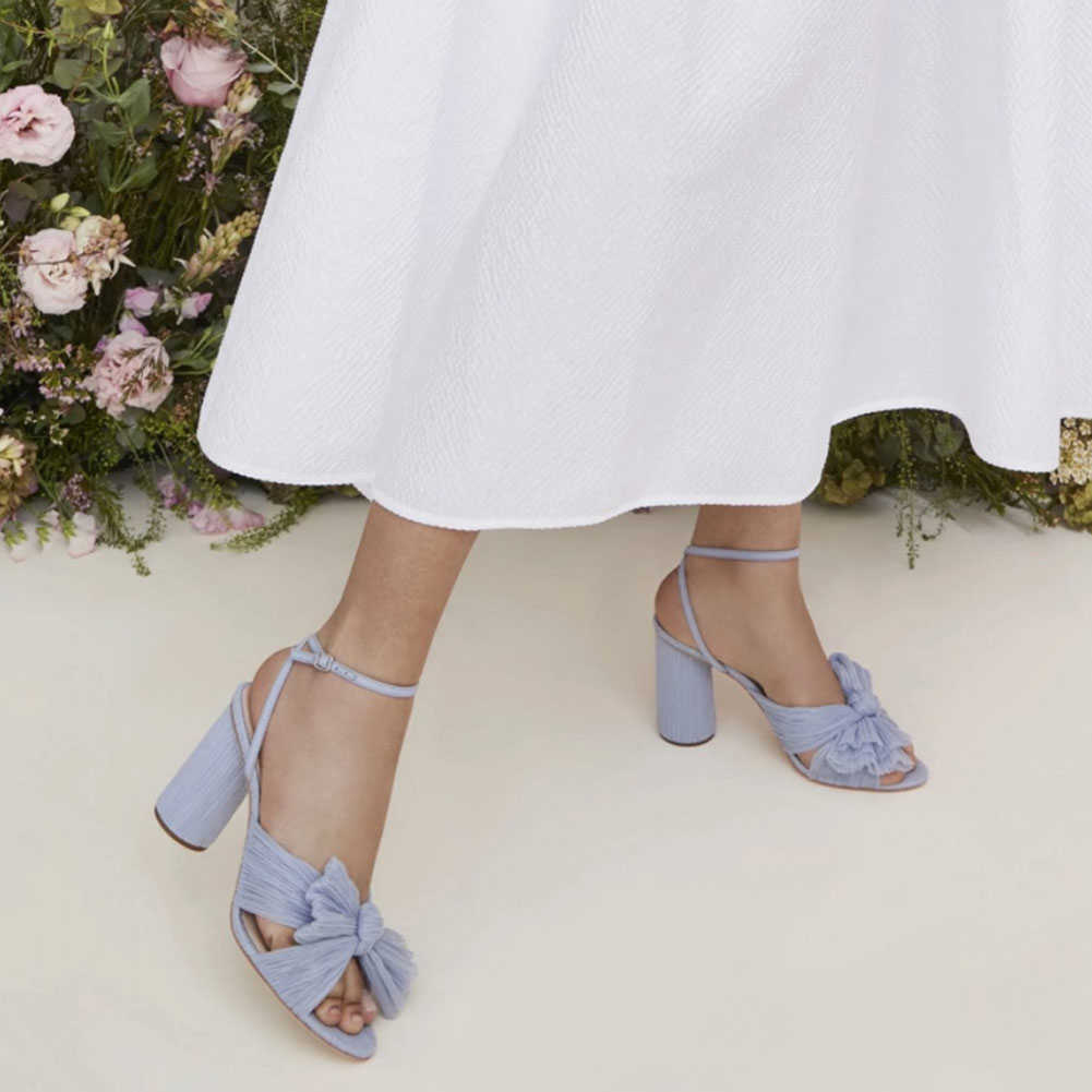 2022 New Fashion Summer Solid Sandals High Chunky Heels Open Toe Big Size 43 Butterfly Knot Elegant Weeding Party Women Shoes L230704