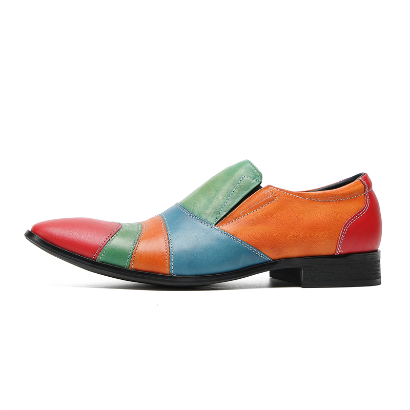 2023 loisirs coloré sans lacet chaussures de bureau mode bout pointu scène spectacle chaussures de fête Original en cuir véritable homme chaussures d'affaires