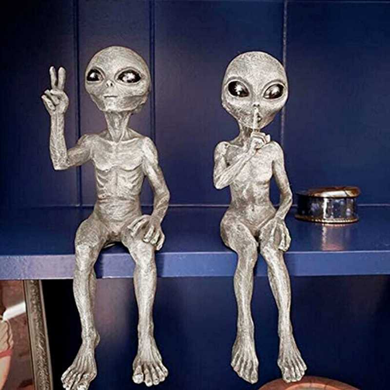 Przestrzeń zewnętrzna Alien ozdoby ogród posąg z żywicy figurka prezent do dekoracji domu ogród dekoracja obejścia miniatury zewnętrzne L230620