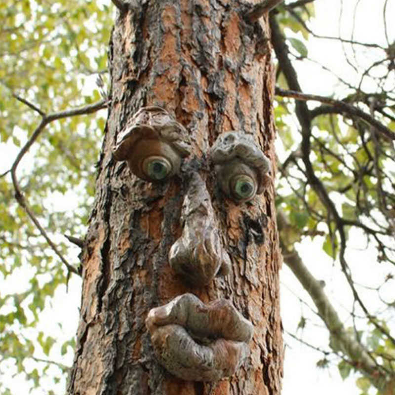 Arbre Drôle Caractéristique Du Visage Statues De Jardin Résine Sculpture De Jardin Décoration Extérieure Figurine Cour Décor Halloween Ornements L230620