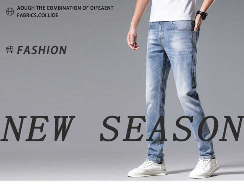 Men's Jeans designer Spring/Summer Korean Edition Small Foot Elastic Slim Fit European Brand Light Blue Pants H Home 7VES