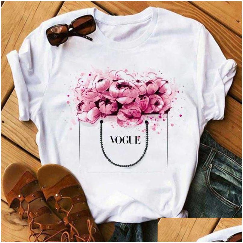 Kvinnors t-shirt kvinnor t-shirt kvinnor kläder tryck blomma flaska söt kort ärm t-shirt tryckt skjorta t kvinnlig topp casual woman tee x0527 dr dhrl4