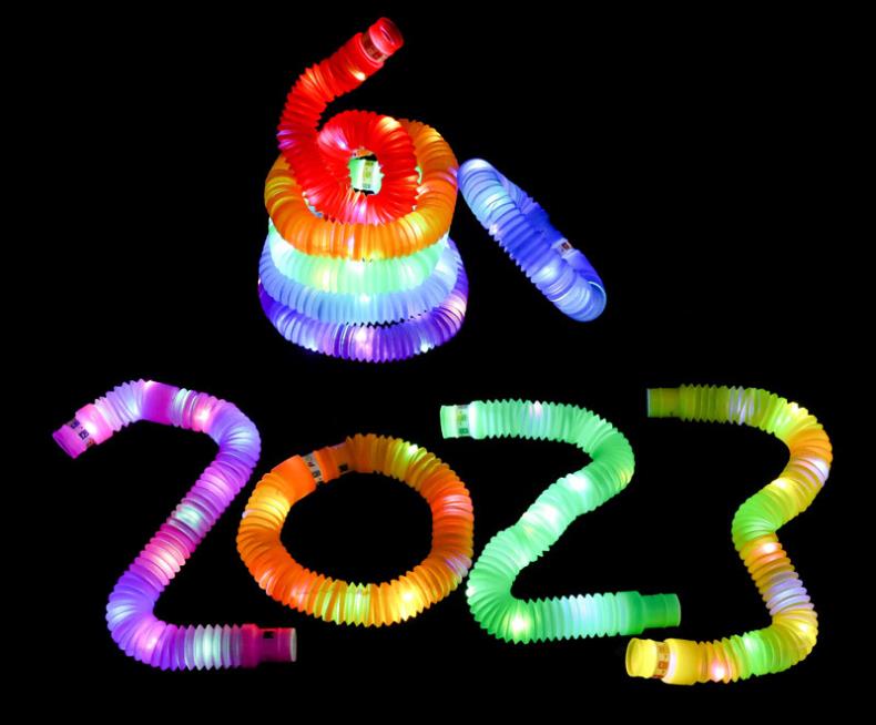 DIY Luminous Pop Tubes Led Fluorescente Cor Retrátil Tubo de Plástico Crianças Brinquedos Sensoriais Adultos Criança Alívio do Estresse Squeeze Toy SN6234