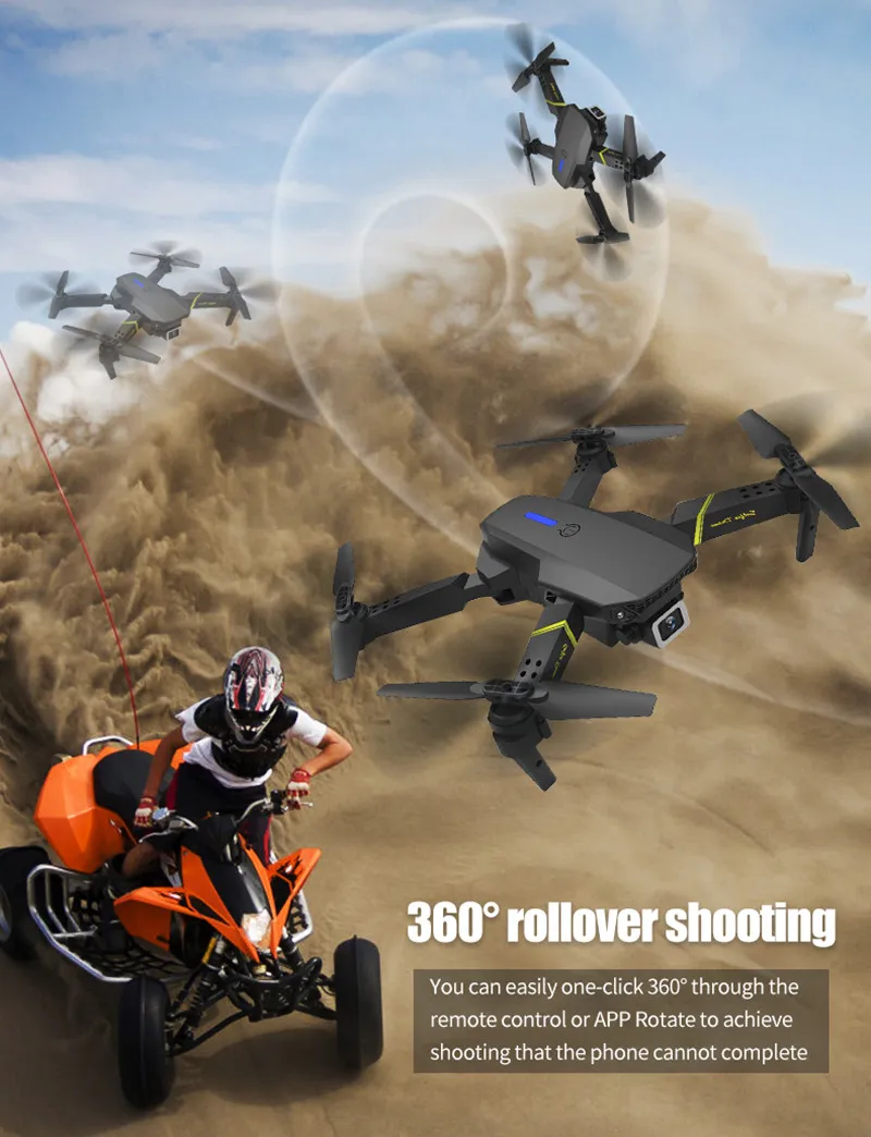 E88 Pro Mini Drone Profesional With Wide Angle HD 4K Dual Cameras Avoiding Obstacles Height Hold Wifi RC Foldable Quadcopter FPV Drones Real-time Transmission Gifts