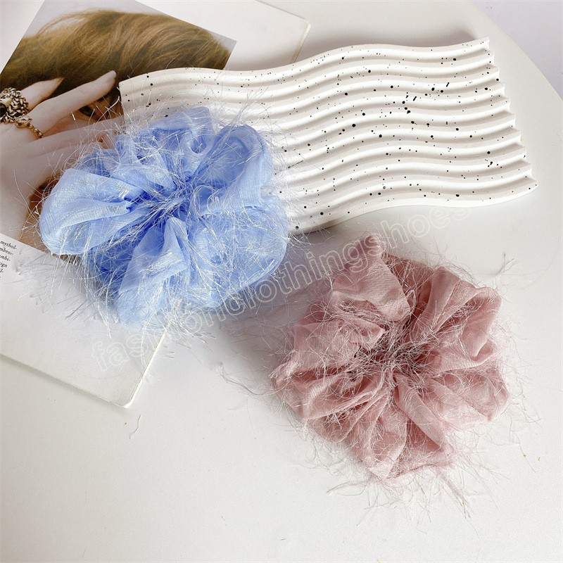 Fashion Feather Chiffon Scrunchie Korea Gauze Tassel Hair Scrunchies Women Elastic Hair Bands Headwear Ponytail Holder Hair Rope