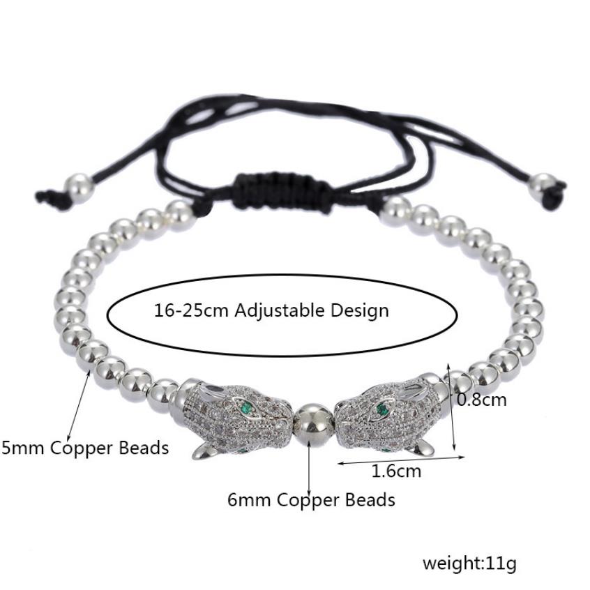 Charm Bracelets New Cz Double Leopard Bracelets Whole 8Mm Natural Onyx Green Tiger Eye Stone Bracelet Mens Panther D12529