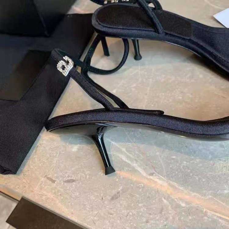 Zwart Woord Gesp Sandalen Nieuwe Zomer Strass Letters Mode Vierkante Neus Hoge Hakken Damesschoenen Sexy Stiletto L230704