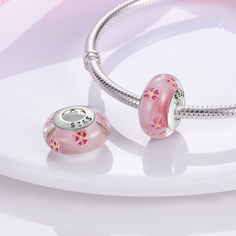 925 Silver Fit Pandora Charm Rose Pink Series Infinite Love Mom Cuore a cuore Perline Ciondola Charms Fashion Set Ciondolo Gioielli fai da te perline fini