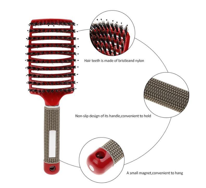 Brosse à cheveux antistatique professionnelle rangée incurvée peigne à cheveux coiffure masseur de cuir chevelu brosse à cheveux barbier outils de coiffure