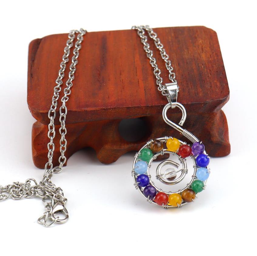 Pendant Necklaces 7 Chakras Natural Stones Spiral Art Pendants Health Amet Healing Necklace 20" Length Jewelry Charms D1