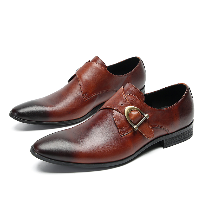 2023 Vintage Brown Male Genuine Leather Shoe Gentleman Prom Wedding Buckle Brogue Shoes Business Oxfords Men Formal Dress Shoes